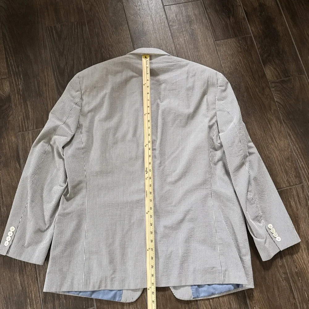 Lauren Ralph Lauren Sport Coat Men 48R Blue White Seersucker Stripe Cotton